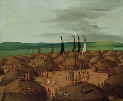 Fågelperspektiv av Mandan Village, 1800 miles ovanför St. av George Catlin