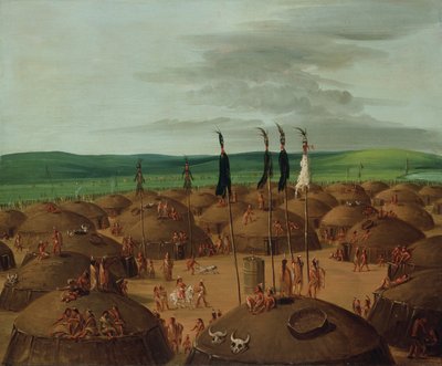 Fågelperspektiv över Mandan Village, 1800 Miles ovanför St. Louis, 1837-1839. av George Catlin