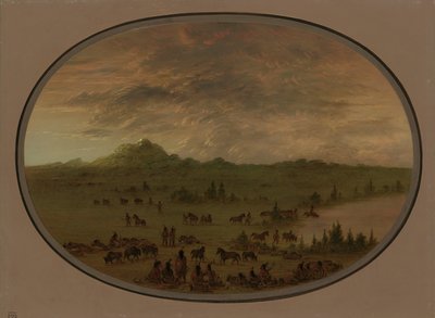 Bivack of a Sioux War Party at Sunrise, 18611869. av George Catlin