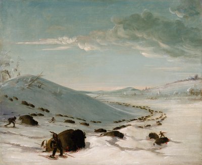 Buffalo Chase in Winter, Indians on Snowshoes, 1832-1833. av George Catlin