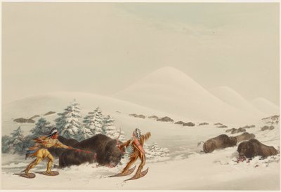 Bisonjakt på snöskor av George Catlin
