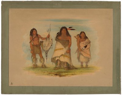 Comanche Chief, His Wife and a Warrior, 1861 (olja på kort monterad på kartong) av George Catlin