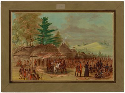 Hövdingen för taensaindianerna tar emot La Salle. 20 mars 1682 av George Catlin