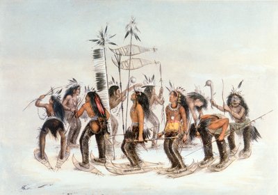 Chippewa Snowshoe Dance, ca 1835 (akvarell på papper) av George Catlin
