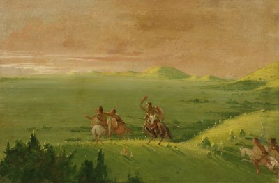 Comanche War Party, chef som upptäcker fienden och uppmanar sina män vid soluppgången, 1834-1835. av George Catlin