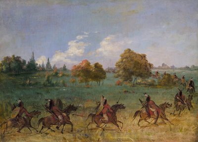 Comanche krigsfest på mars, fullt utrustad, 1846-1848. av George Catlin