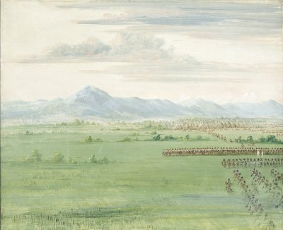 Comanche-krigare, med vit flagga, tar emot dragonerna av George Catlin