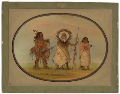 Kråkhövding, hans fru och en krigare av George Catlin