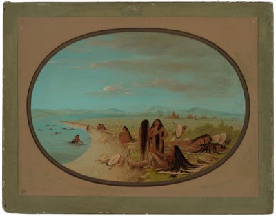 Kråkkrigare som badar av George Catlin