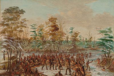 De Tonty stämmer för fred i Iroquois Village. 2 januari 1680, 18471848. av George Catlin
