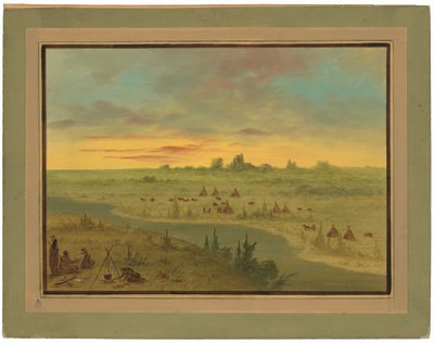 Läger av Pawnee-indianer vid solnedgången av George Catlin
