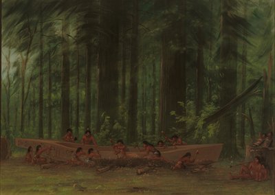 Utgrävning av en kanot - Nayas-indianer, 18551869. av George Catlin