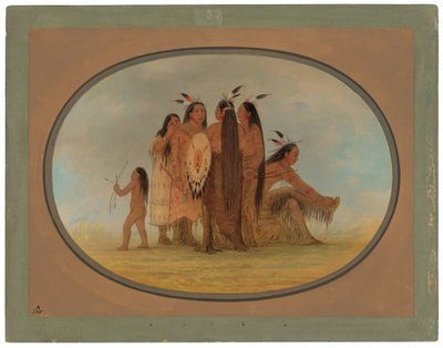 Fyra Mandan Warriors, en flicka och en pojke av George Catlin