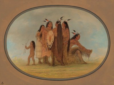 Fyra Mandan-krigare, en flicka och en pojke, 18611869. av George Catlin