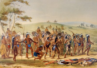 Game of the Arrow (färg litho) av George Catlin