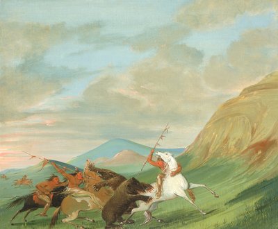 Grizzlybjörnar attackerar indianer på hästryggen av George Catlin