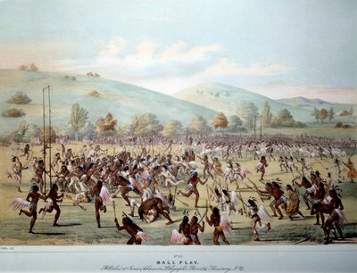 Indian of America: ett bollspel i en stam av Red Skins. Tryck av George Catlin (1794-1872) Privat samling från 1800-talet av George Catlin