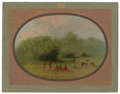 Indianer och hästar i skogen av George Catlin