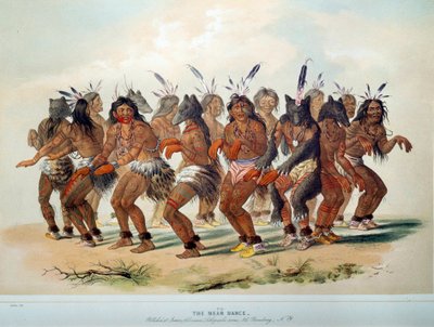 Indians of America: Bear Dance, ritual för en stam av röd hud. Illustration av George Catlin (1794-1872) av George Catlin