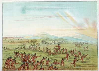 Indians of America: undervisning i jakt för Mandans barn mellan 7 och 15 år. Illustration av George Catlin (1794-1872) av George Catlin