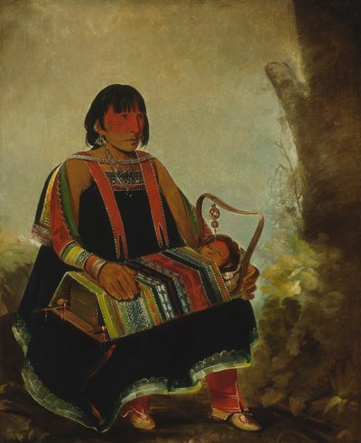 Jú-ah-kís-gaw, kvinna med sitt barn i en vagga av George Catlin