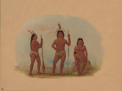 Klahoquahts chef, hans fru och son, 18551869. av George Catlin