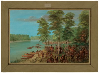 La Salle tar landet i besittning vid Arkansasflodens mynning. 10 mars 1682 av George Catlin
