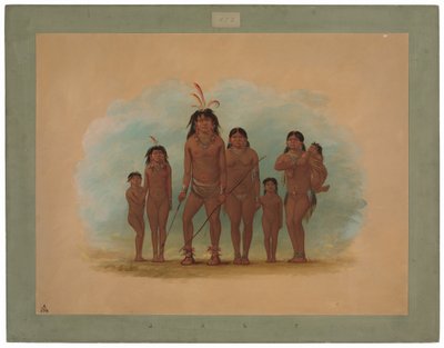 Lengua Chief, hans två fruar och fyra barn av George Catlin
