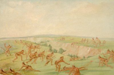 Mandan attackerar ett parti i Arikara, 1832-1833. av George Catlin