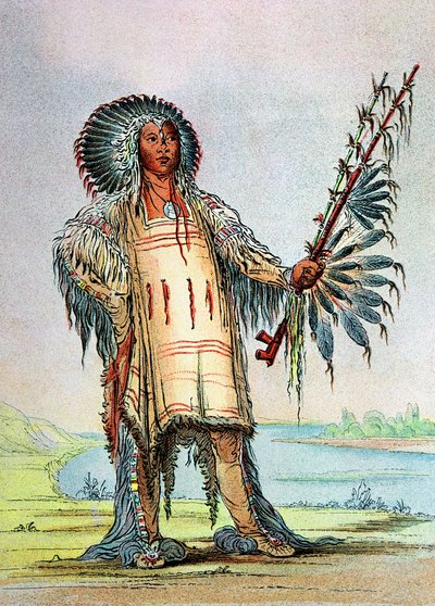 Mandanindianen Ha-Na-Tah-Muah, varghövding av George Catlin