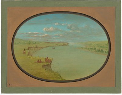 Mandan Village - En avlägsen vy av George Catlin