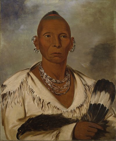 Múk-a-tah-mish-o-káh-kaik, Black Hawk, framstående Sac-hövding av George Catlin