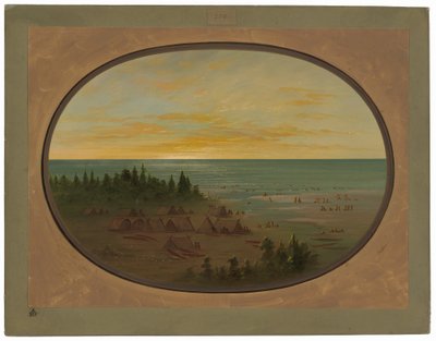 Nayas Village - Indianer som badar av George Catlin