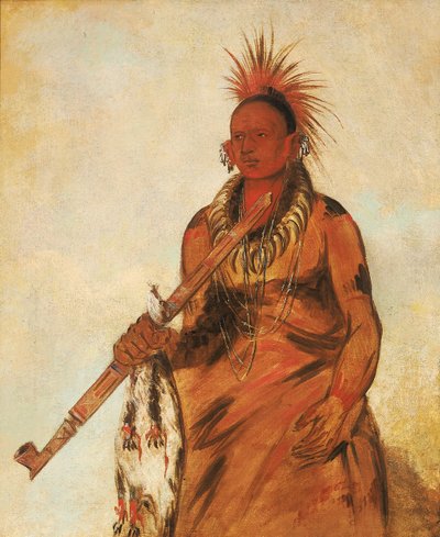 No-o-mún-nee, går i regnet, en krigare av George Catlin