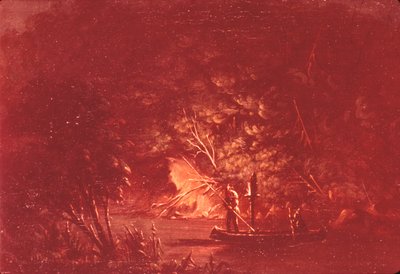 Ojibwe spjutfiskar lax i fackelsken av George Catlin