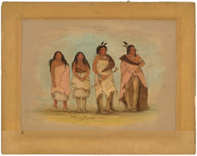 Pawneepict Chief, Two Daughters, and a Warrior av George Catlin