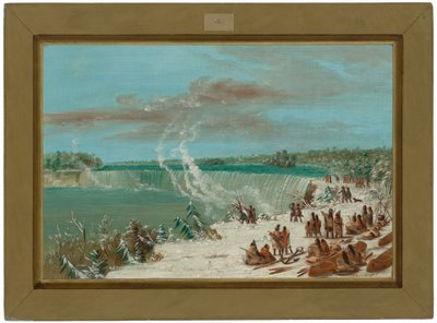 Transport runt Niagarafallen vid Table Rock av George Catlin
