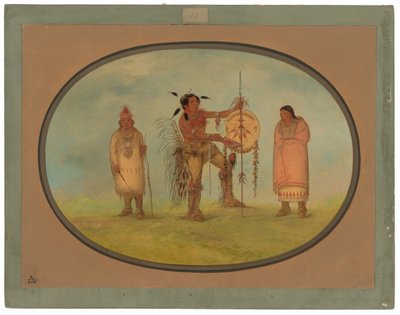 Saukie Warrior, hans fru och en pojke av George Catlin