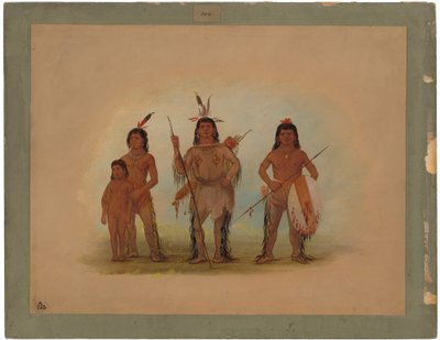 Spokane Chief, Two Warriors, and a Boy av George Catlin