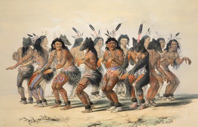 Björndansdetaljen, pub. 1845 färglitografi. av George Catlin