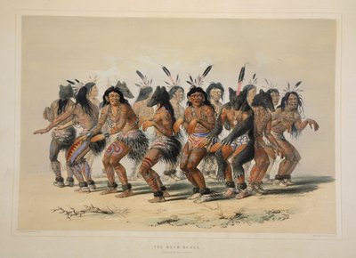 Björndansen, pub. 1845 färglitografi. av George Catlin