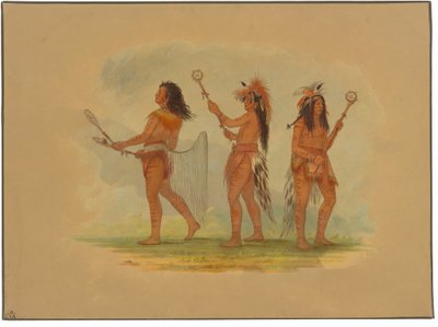 Tre hyllade bollspelare - Choctaw, Sioux och Ojibbeway av George Catlin