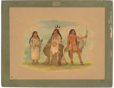 Tre Minatarree-indianer av George Catlin