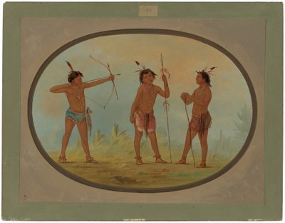 Tre Shoshonee-krigare beväpnade för krig av George Catlin