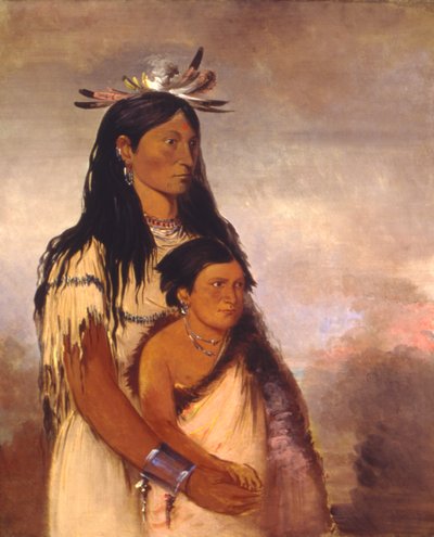 Túnk-aht-óh-ye, Thunderer, en pojke, och Wun-pán-to-mee, White Weasel, en flicka av George Catlin