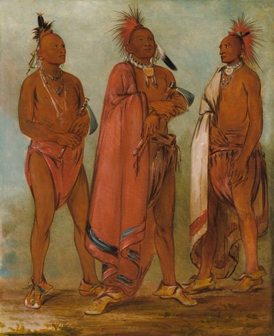 Wa-másh-ee-sheek, Han som tar bort; Wa-chésh-uk, Krig; Mink-chésk, Tre framstående unga män av George Catlin
