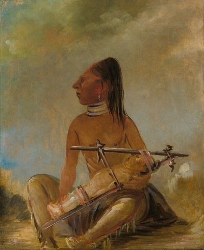 Kvinna och barn, som visar hur barnens huvuden är tillplattade av George Catlin