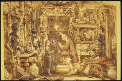 The Old Curiosity Shop Little Nells Home Interiör av Old Curiosity Shop, 1840 (wc på papper) av George Cattermole