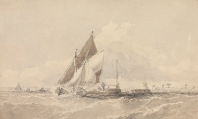 Segelpråmar och båtar i ett hackigt hav av George Chambers