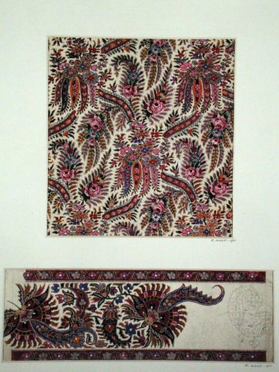 Tygdesign för Paisley sjalar, ca 1871 (gouache på papper) av George Charles Haite